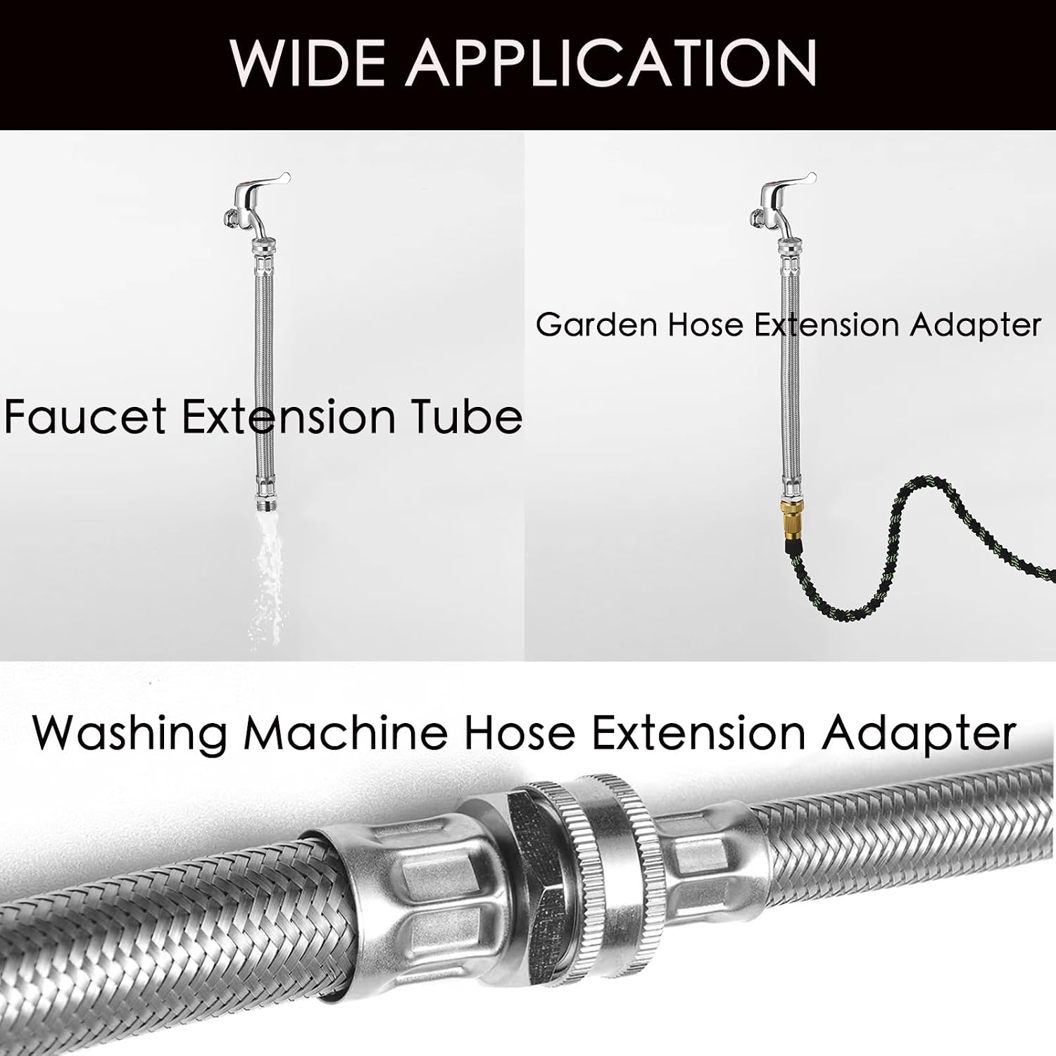 Garden Hose Extender, Kink-Free, Braided Stainless Steel Water Hose