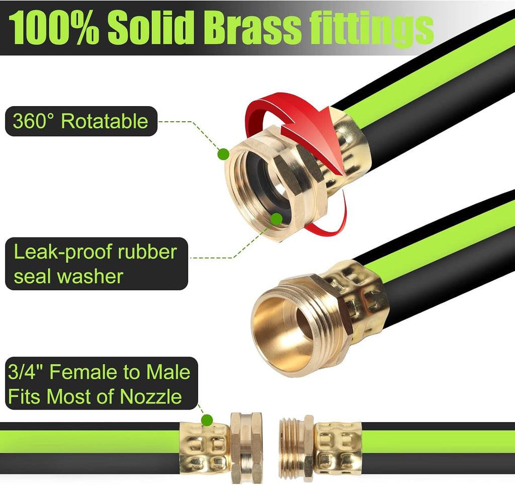 Kink Free Garden Hose 50ft 5/8"，Heavy Duty Hybrid Water Hose | Ultra Durable Flexible Rubber Hose with Sprayer