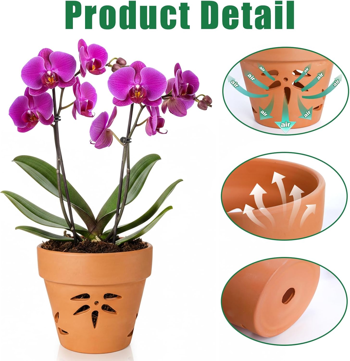 WUWEOT 4 Pack 6 Inch Orchid Pots with Holes and Saucers, Terracotta Clay Orchid Planter Pots for Repotting Garden