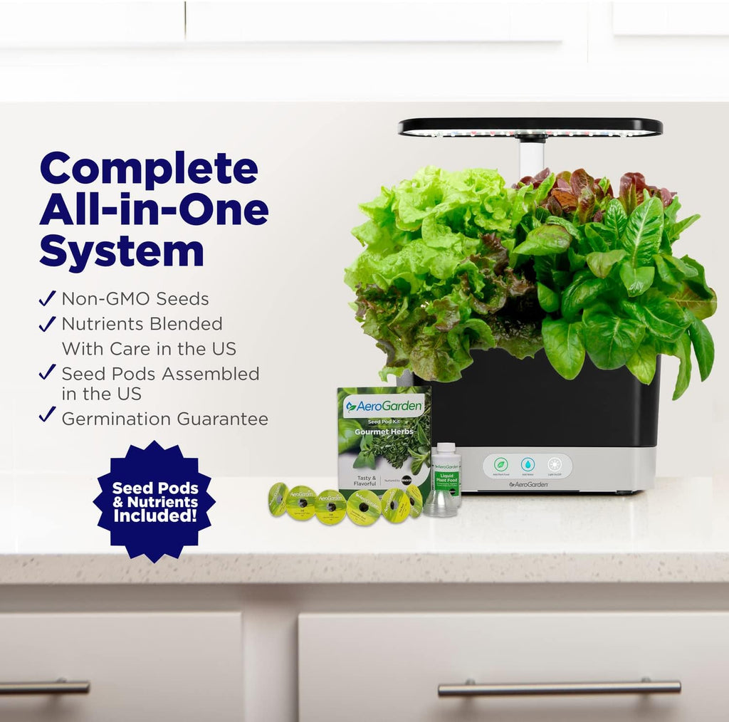 AeroGarden Harvest Indoor Garden Hydroponic System with LED Grow Light and Herb Kit, Holds up to 6 Pods, White