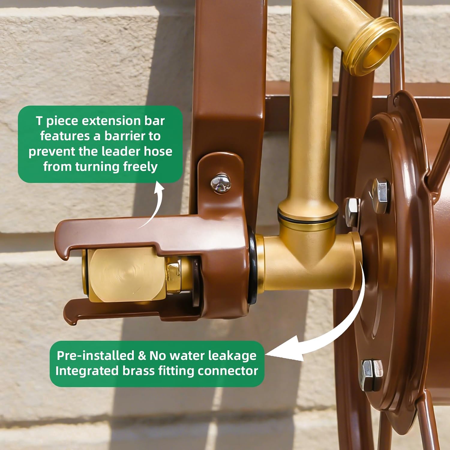 Wall Mount Garden Hose Reel, Heavy Duty Metal Holds 155ft 5/8" Hose | Solid Brass Fittings, No Leaks, Rust-resistant.