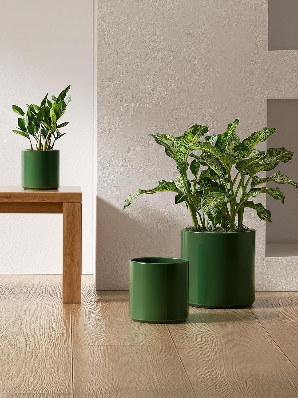 LE TAUCI 10+8+6 Inch Ceramic Pots for Plants, Indoor Planters with Drainage Hole and Plug, Modern Cylinder Flower Pots