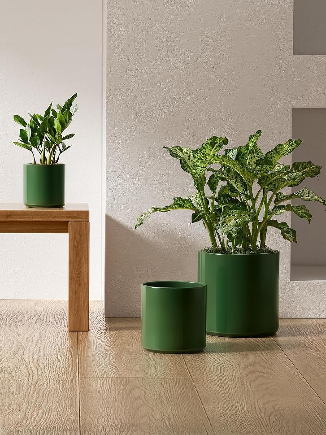 LE TAUCI 10+8+6 Inch Ceramic Pots for Plants, Indoor Planters with Drainage Hole and Plug, Modern Cylinder Flower Pots