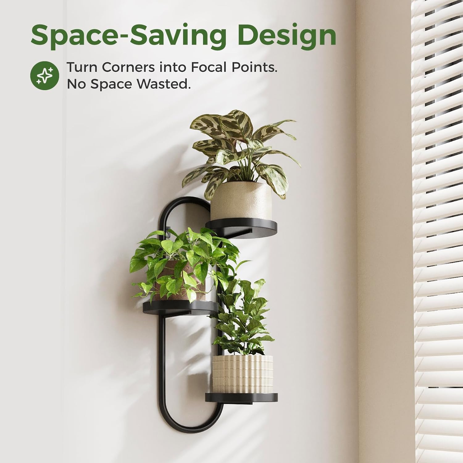 Laposso 3 Tier Wall Planter Metal Plant Hanger Indoor Black | Wall Plant Holder, Multiple Plants, For Patio Corner