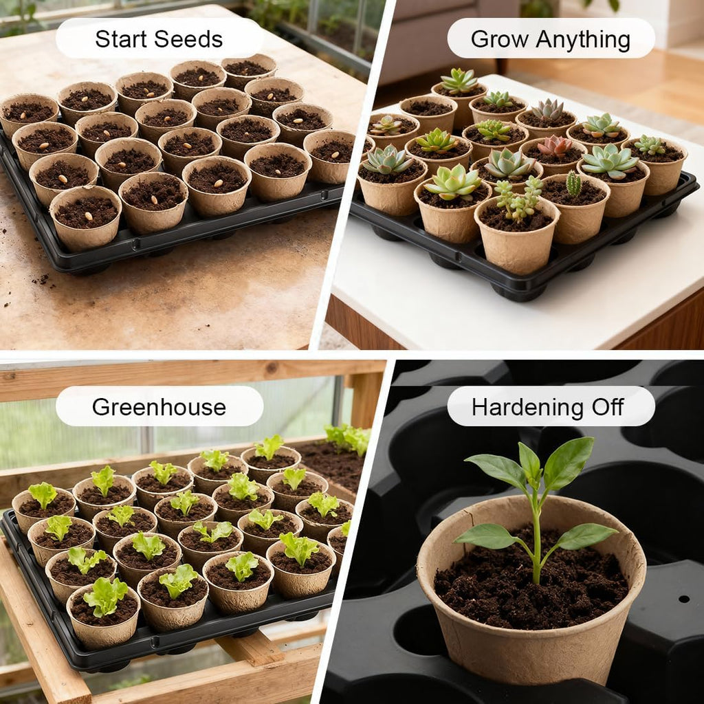 RooTrimmer 3.15 Inch Peat Pots 100 Pcs with 20 Cell Seedling Trays 5 Pcs, Biodegradable Seed Starter Pots with