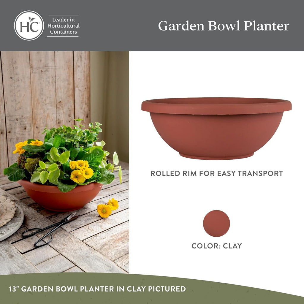 The HC Companies Shallow Planter with Drainage - Contemporary Garden Bowl Planter for Flowers, Herbs & More - Round