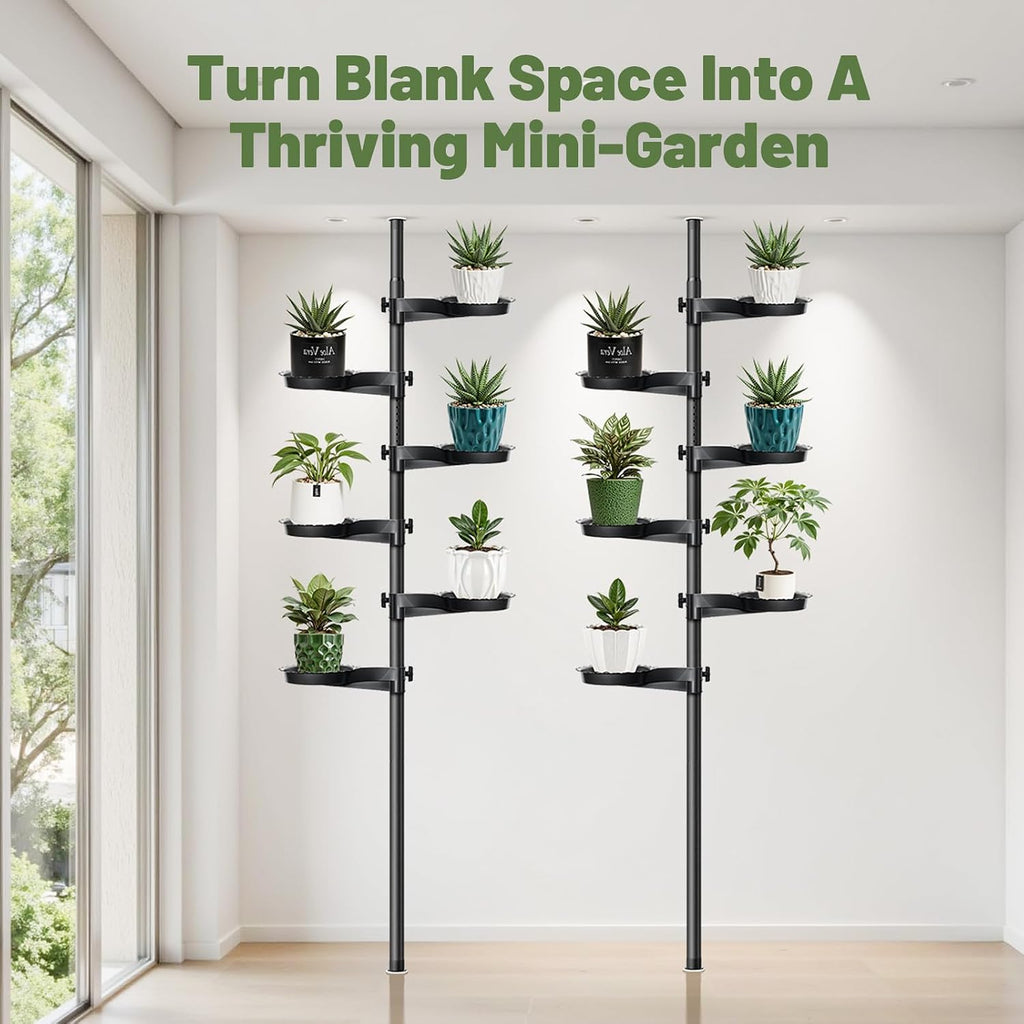 Tension Rod Plant Stand, Plant Poles for Hanging Plants Indoor, 6 Tier Tension Pole Plant Hanger, Floor to Ceiling