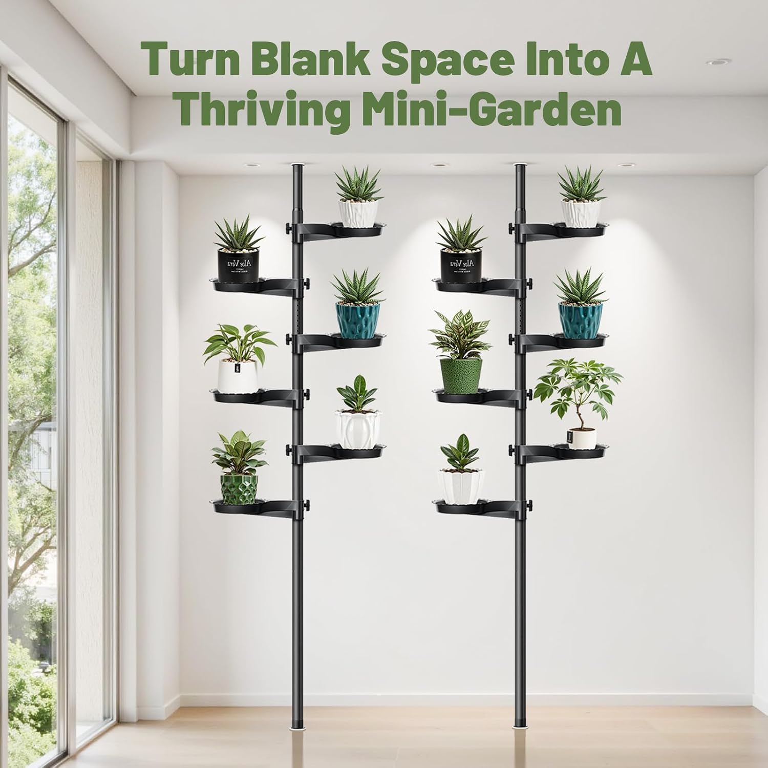 Tension Rod Plant Stand, Plant Poles for Hanging Plants Indoor, 6 Tier Tension Pole Plant Hanger, Floor to Ceiling