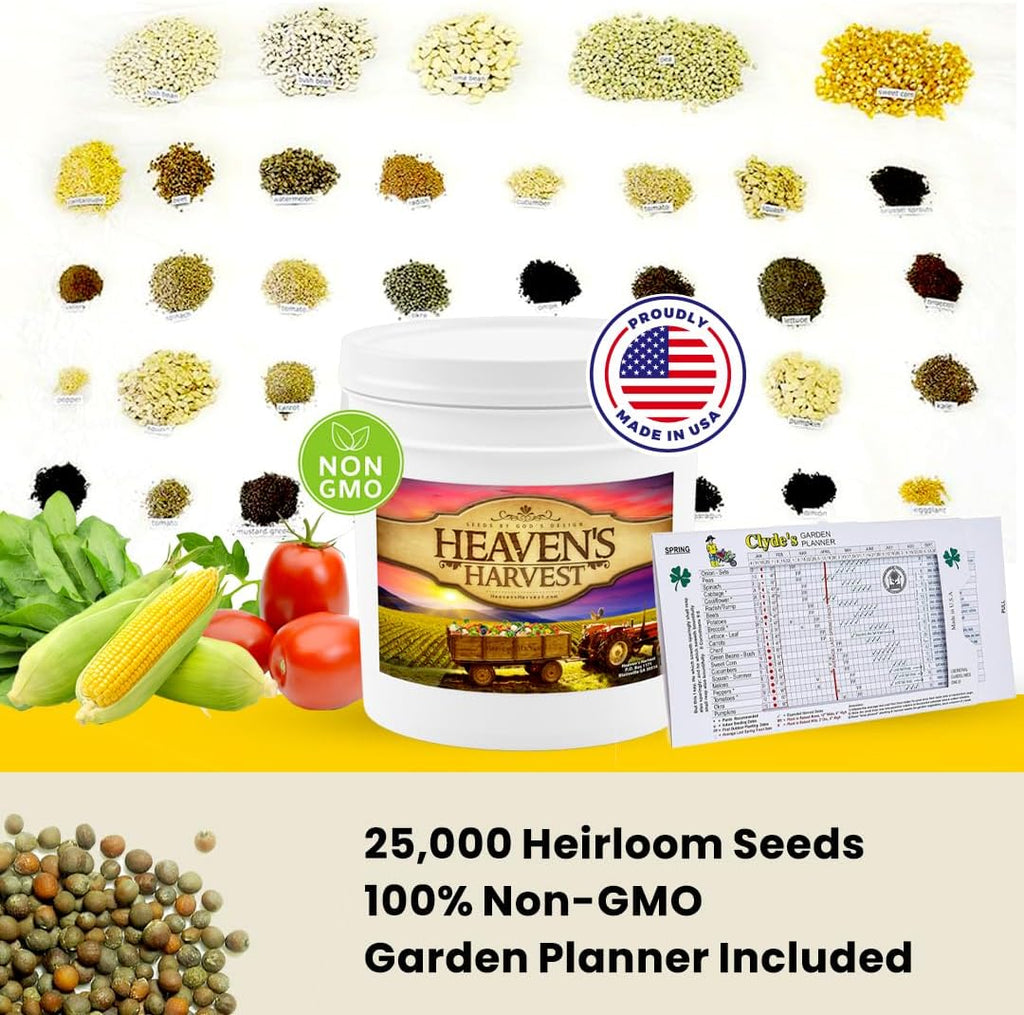 Heaven’s Harvest - 10 Year Survival Or Homestead Garden | 25k+ Heirloom Vegetable Seed Bank Kit | Includes Seed Vault