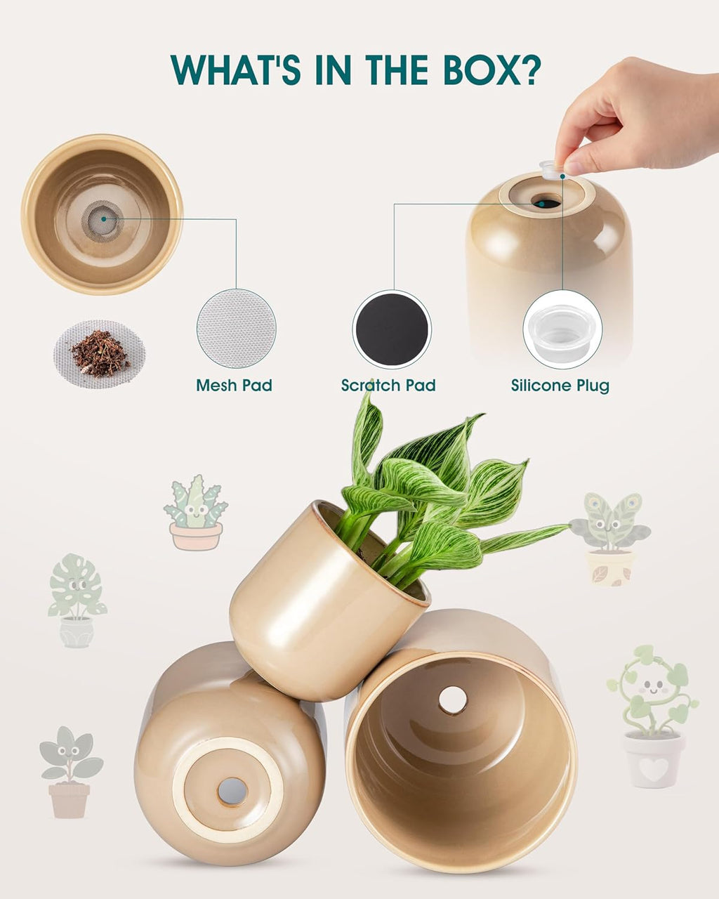 vancasso Ceramic Plant Pots, 4+5+6 inches, Set of 3, Planters with Drainage Hole, Flower Pots Planters Pots for Indoor