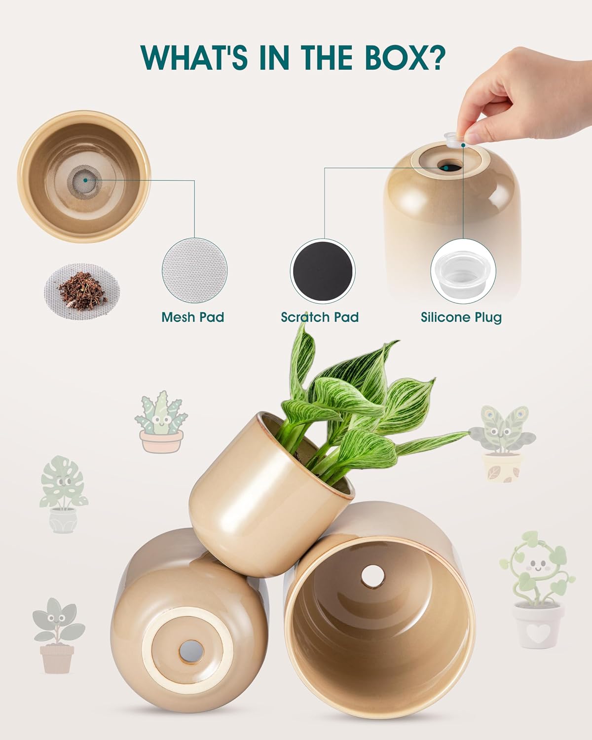 vancasso Ceramic Plant Pots, 4+5+6 inches, Set of 3, Planters with Drainage Hole, Flower Pots Planters Pots for Indoor