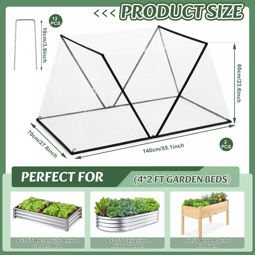 2 Pack Foldable Garden Bed Covers for Raised Beds, 55.1 x 27.6 x 23.62 in Mesh Plant Protector Net for 4 x 2 ft Beds