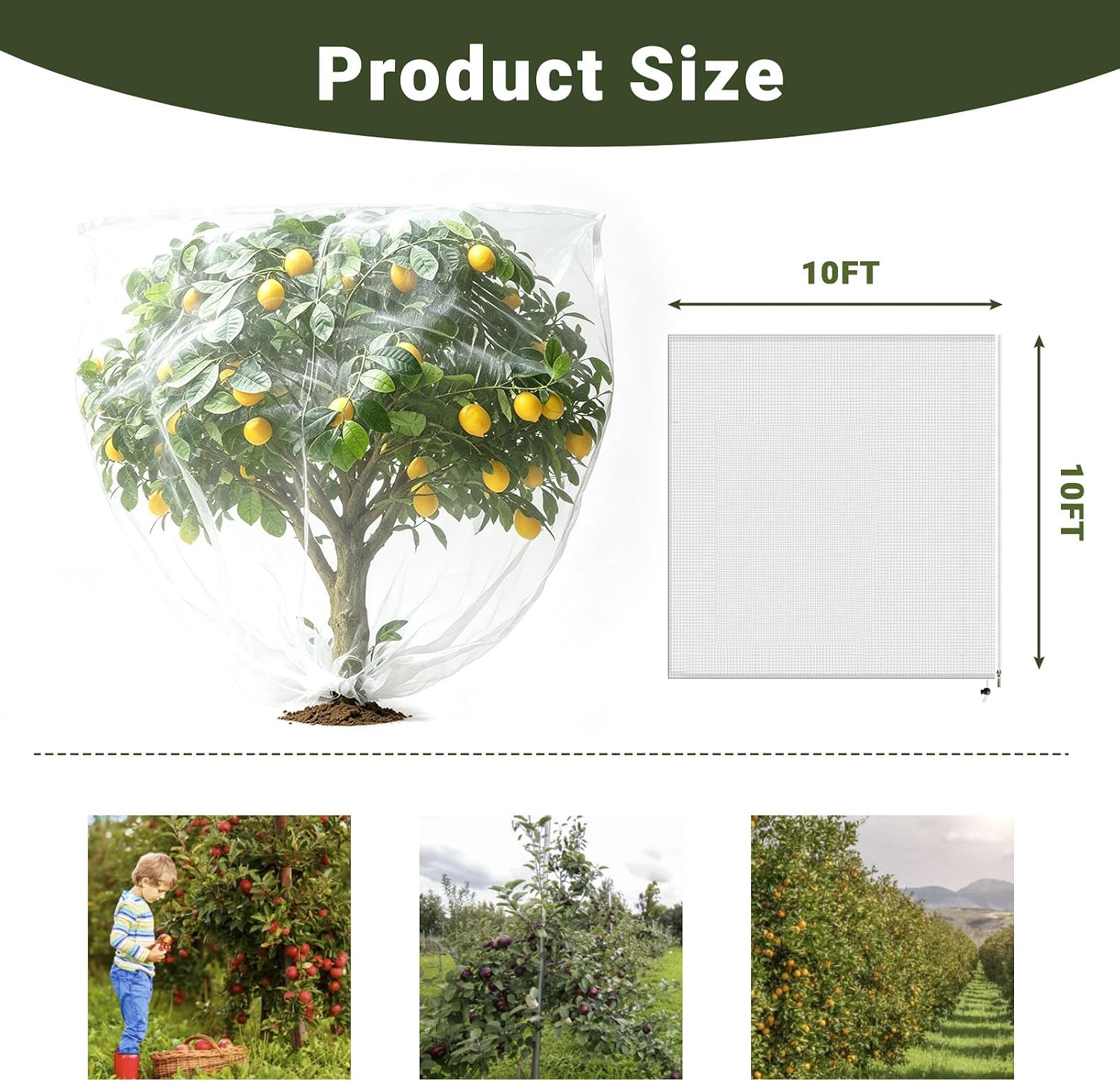 10x10FT Fruit Tree Netting Cover, Insect & Bird Barrier-1PCS | 60-mesh net guards blueberries,tomatoes,apples from
