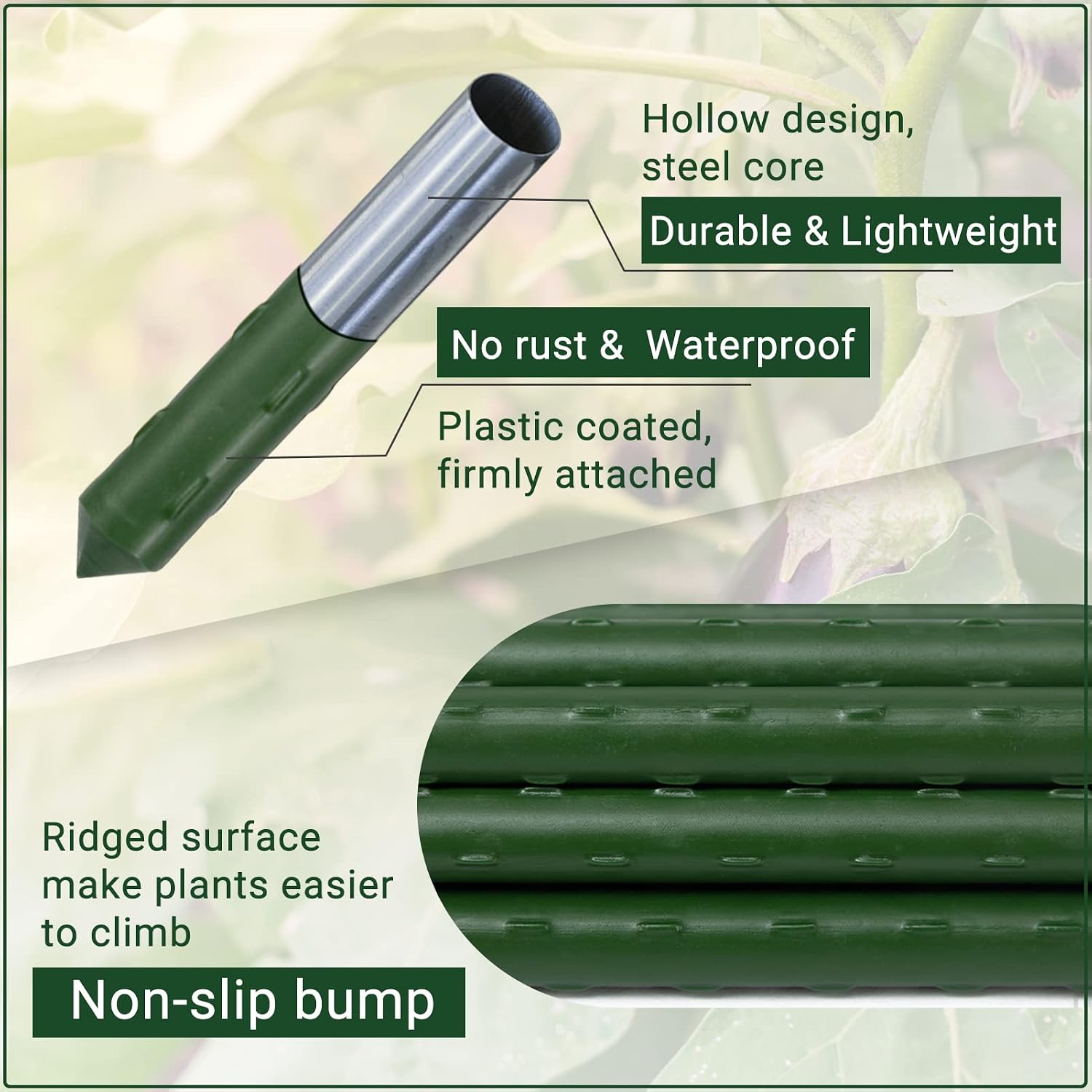 Garden Stakes 48'' Plant Sticks, 50PCS Plastic Coated Steel 4ft Plant Stakes Support for Growing Climbing Plants