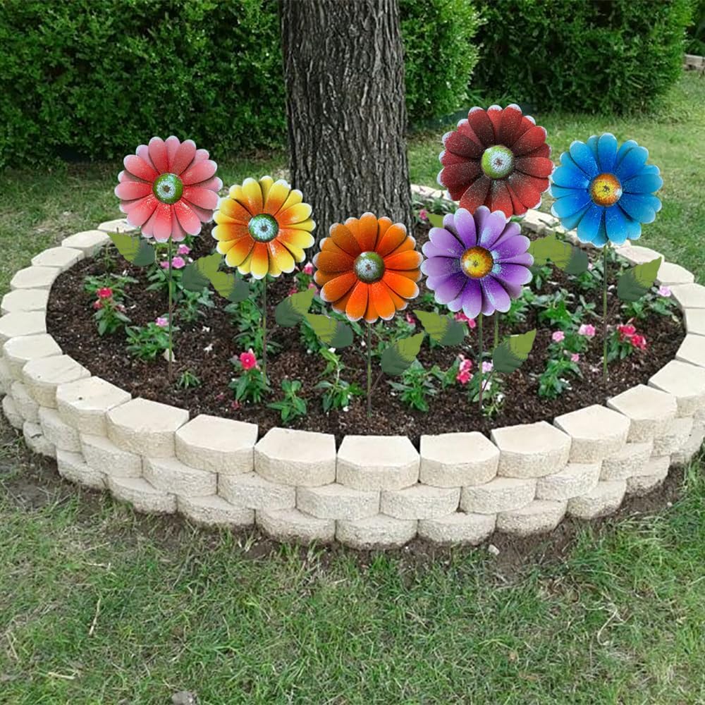 Metal Flower Garden Stakes, 6 Pc. Set,22 inch Outdoor Decor Stakes for Spring Decor, Rust and Weather Resistant Flowers
