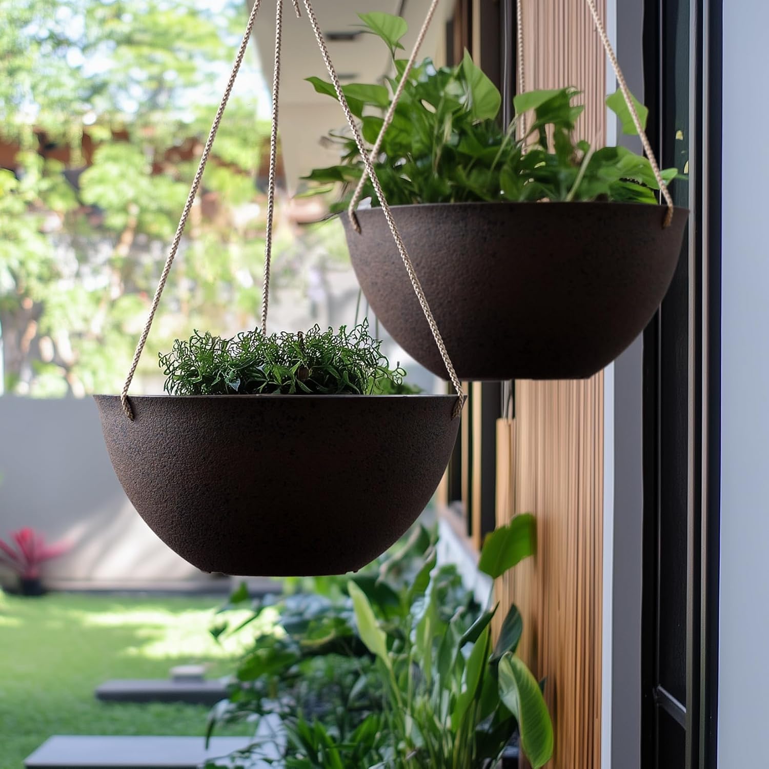 LA JOLIE MUSE Hanging Planter Baskets for Outdoor Plants, Set of 2, 13 Inch | Large Hanging Baskets with Drainage