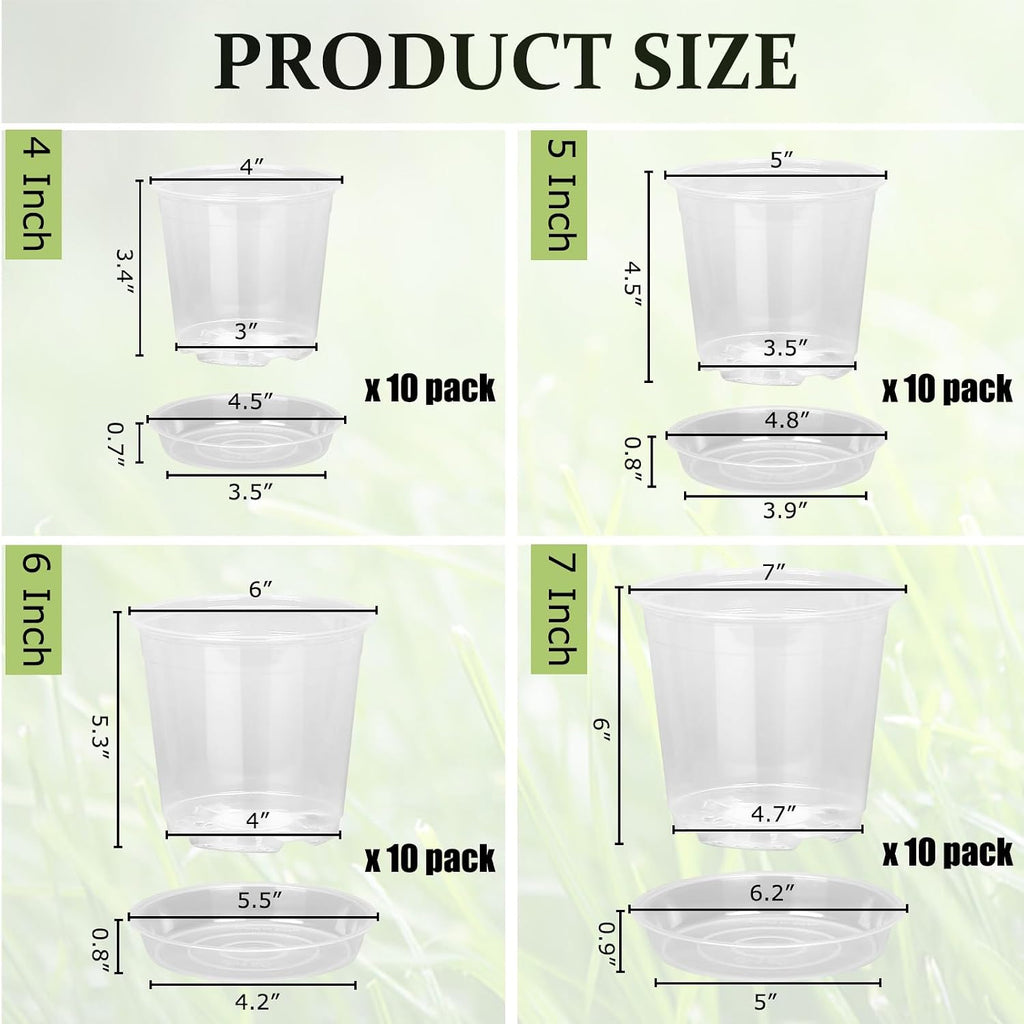 40 Pack 4/5/6/7 Inch Clear Nursery Pots with Drainage and Saucer, Clear Plastic Planter Pots for Plants, Flexible Seed