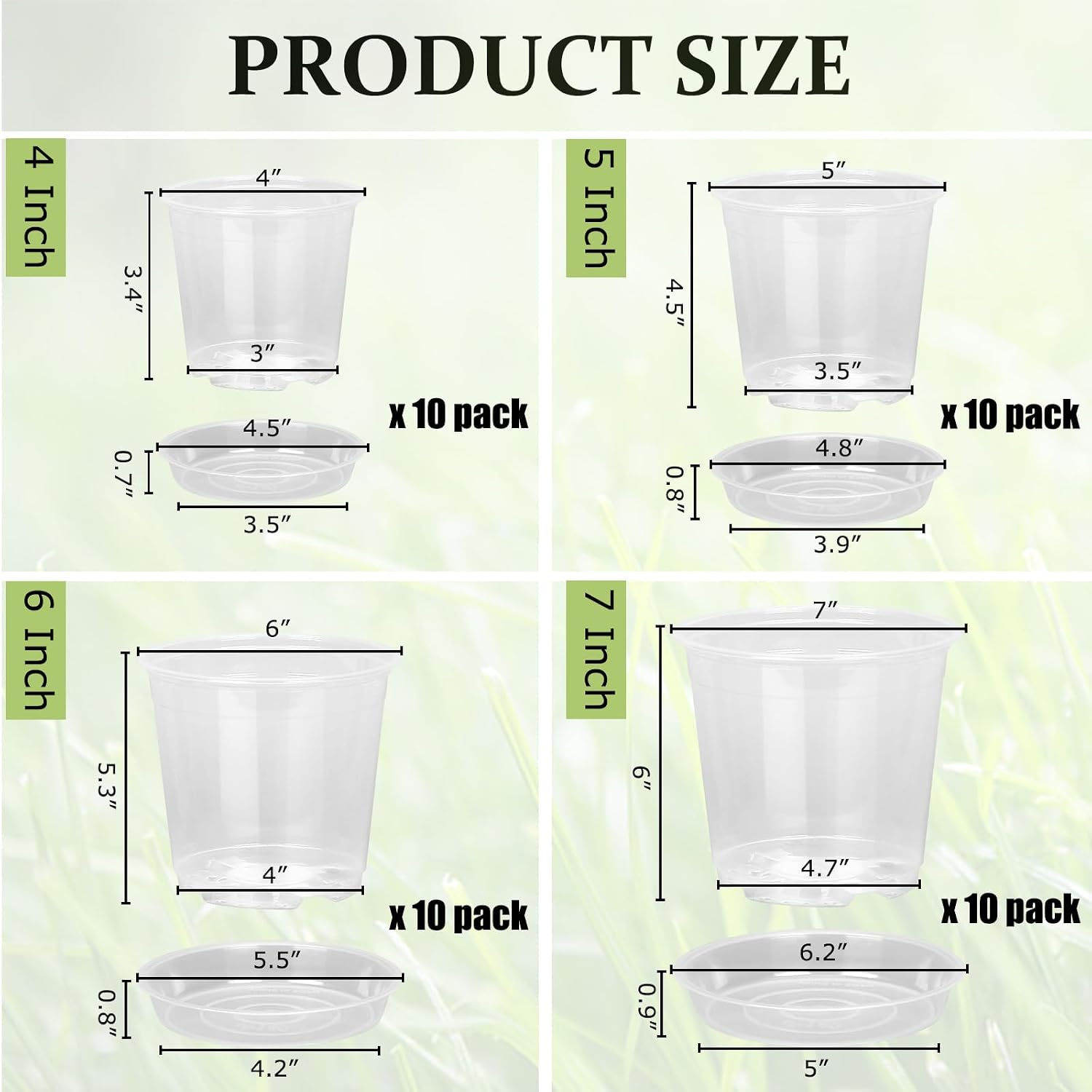 40 Pack 4/5/6/7 Inch Clear Nursery Pots with Drainage and Saucer, Clear Plastic Planter Pots for Plants, Flexible Seed