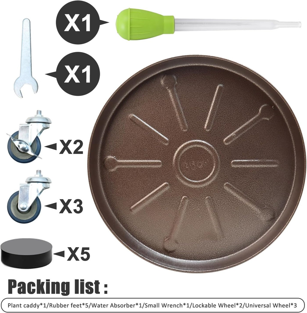 1 Pack 17 Inch Metal Plant Caddy With Lockable Wheels,Plant Stand Dolly for Heavy Planter,Wheeled Planter Saucer