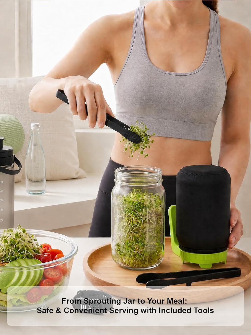 Sprouting Jar Kit,Broccoli Sprouts Growing Kit 2 Pack, 32oz | 304 Steel Sprouting Tray,Silicone Tongs,Blackout