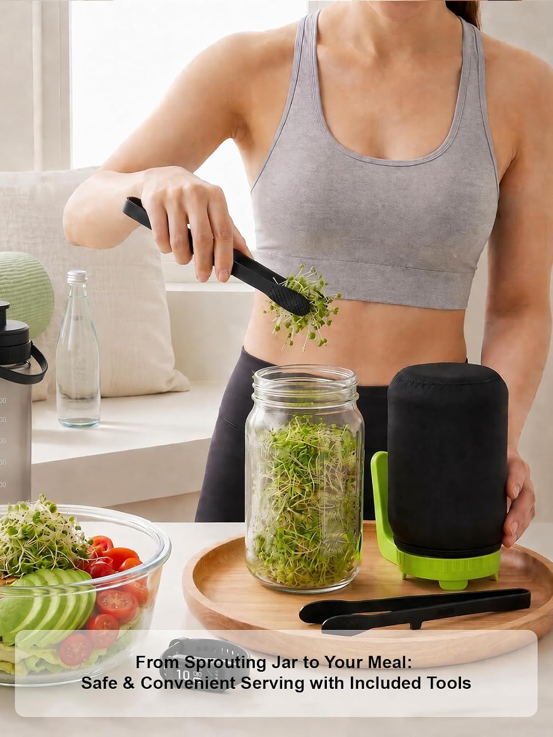 Sprouting Jar Kit,Broccoli Sprouts Growing Kit 2 Pack, 32oz | 304 Steel Sprouting Tray,Silicone Tongs,Blackout