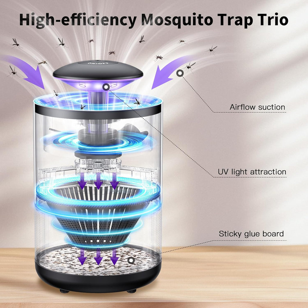 Indoor Mosquito Trap Fruit Fly Insect Control with Suction & Sticky Boards | Fan Catcher for Gnat, Moth, Flies, etc.