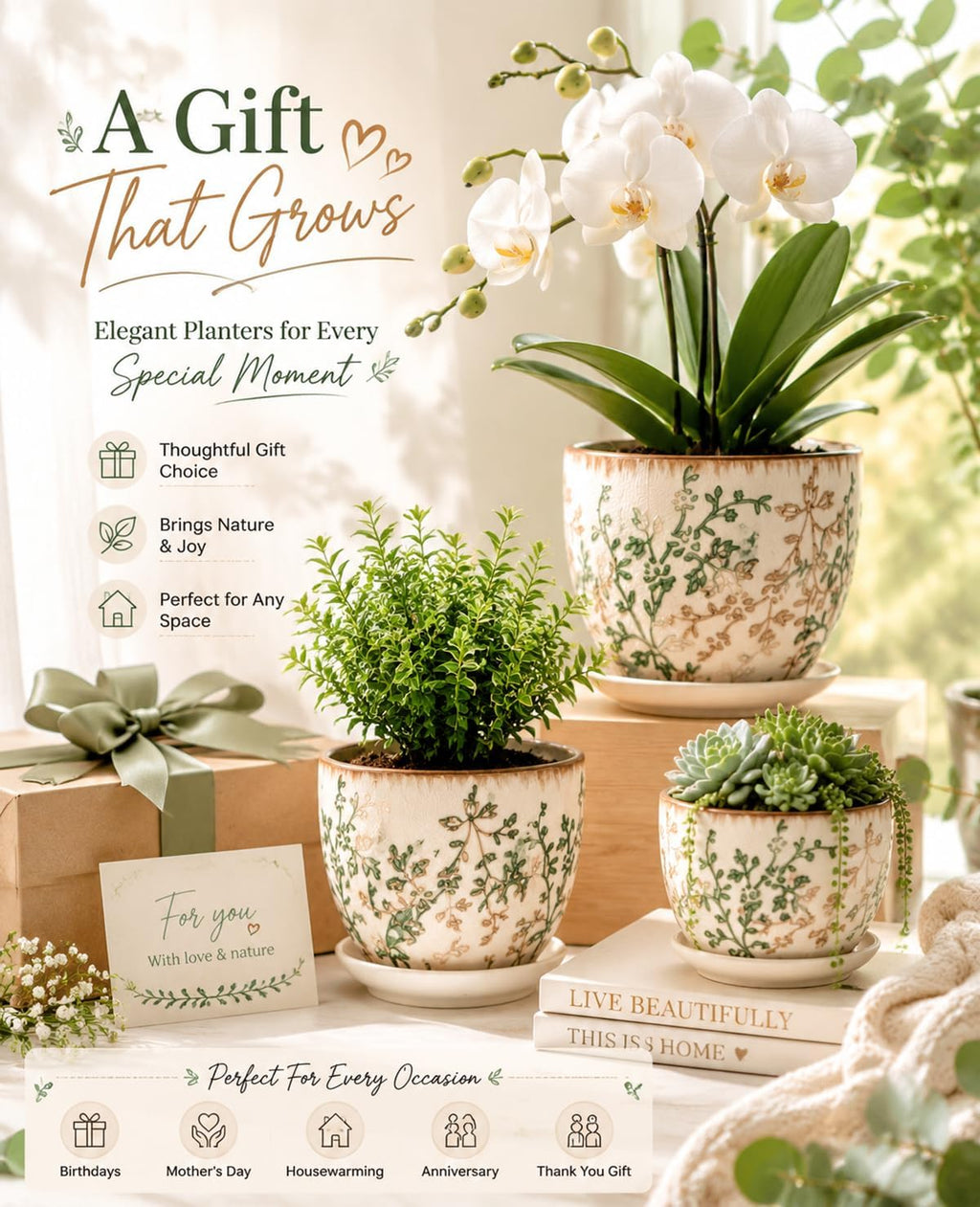 Ceramic Plant Pots, Nursery Pots with Drainage Hole, 3.5 Inch Succulent Pots for Plants, Small Indoor Flower Pots