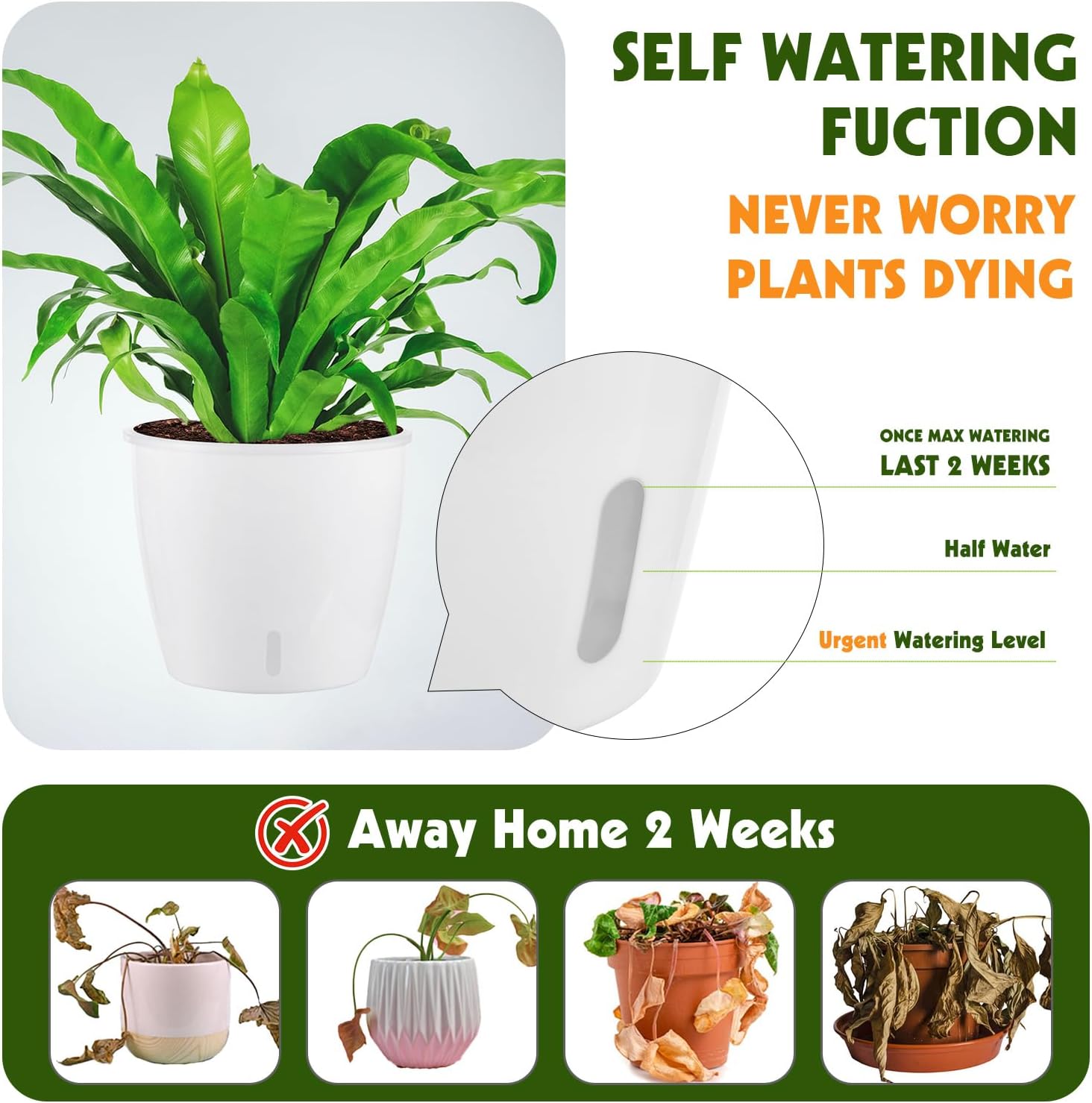 Self-Watering Pots for Indoor Plants, 12-Pack 5'' Self Watering Planter with Drainage Holes, Small African Violet Pots