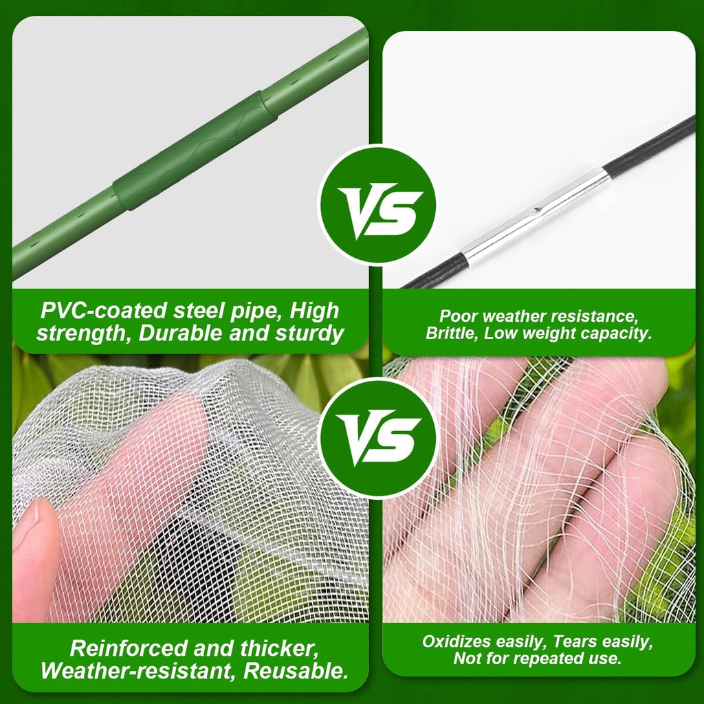 Garden Netting Kit, Garden Hoops 6Pcs+10x20FT Garden Mesh Netting with 18 Clips Barrier Bird Barrier Protection Net