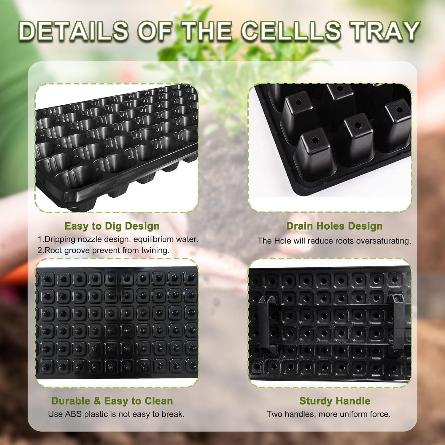 72 Cell Seed Starter Trays with Dibber – 20 Pack Reusable Seedling Trays for Germination Propagation, 72 Hole Soil