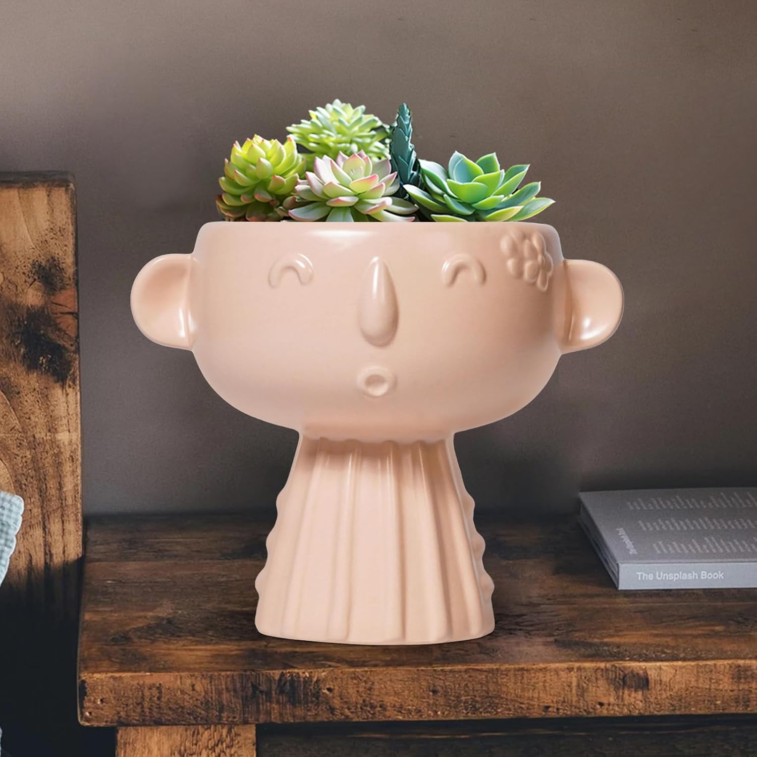 Face Flower Pots - 7 Inch Ceramic Pots for Plants Indoor Outdoor, Decorative Head Planter, Small Cute Succulent