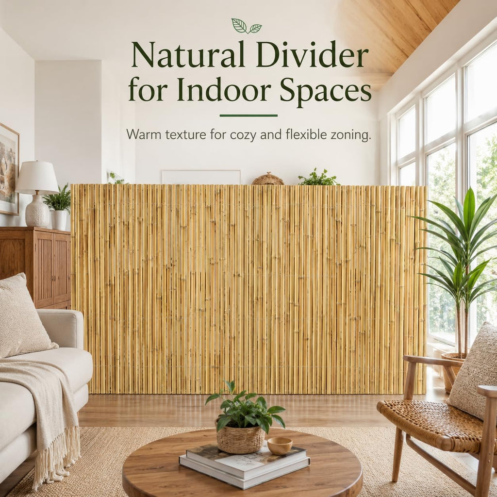 3 x 6FT 0.9-1.1in Large Diameter Bamboo Fence Panel for Garden, Patio, Pool, Balcony & Indoor Divider