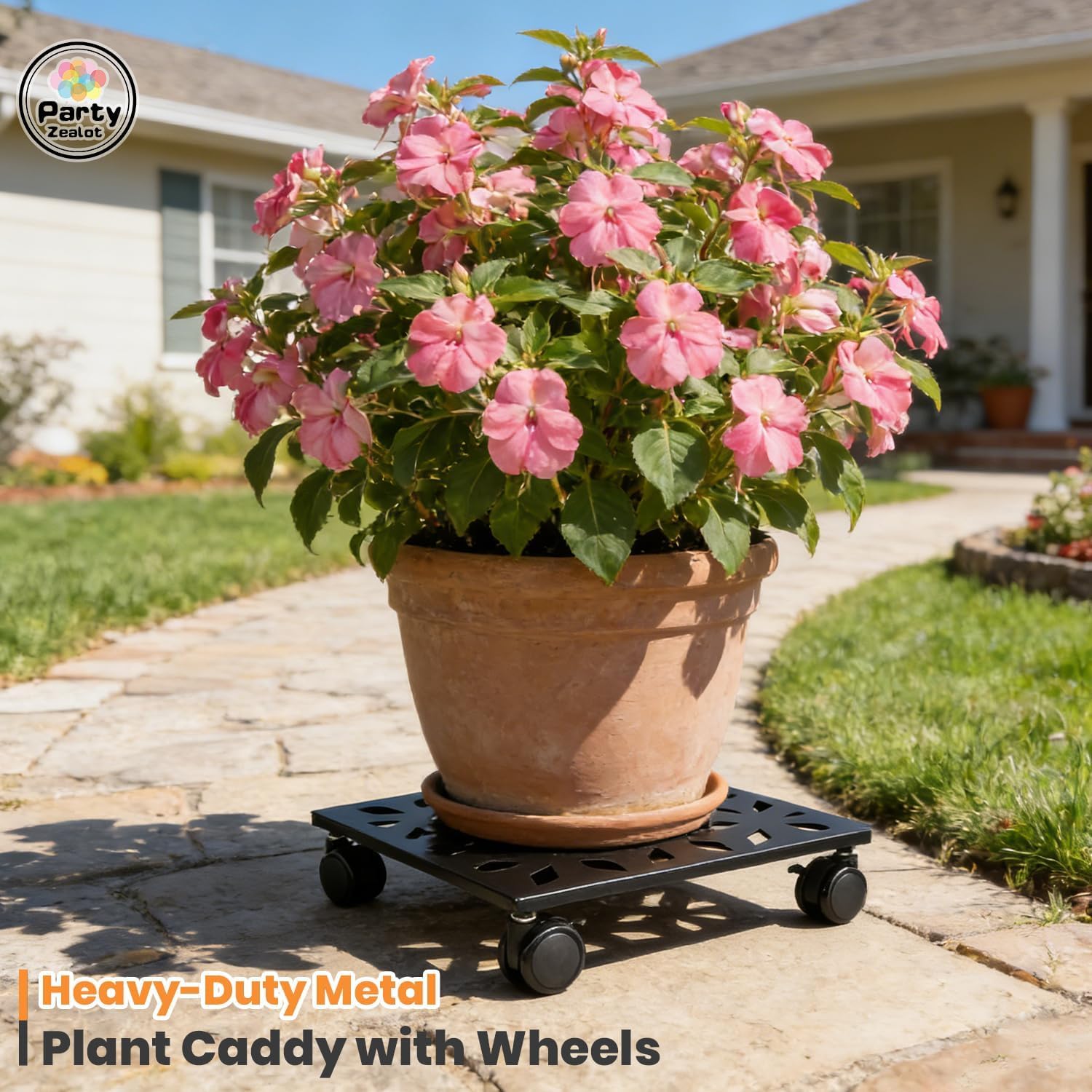 Party Zealot 12 Inch Plant Caddy with Wheels, 3 Pack Plant Stand with Wheels Heavy-Duty Metal Square Rolling Plant