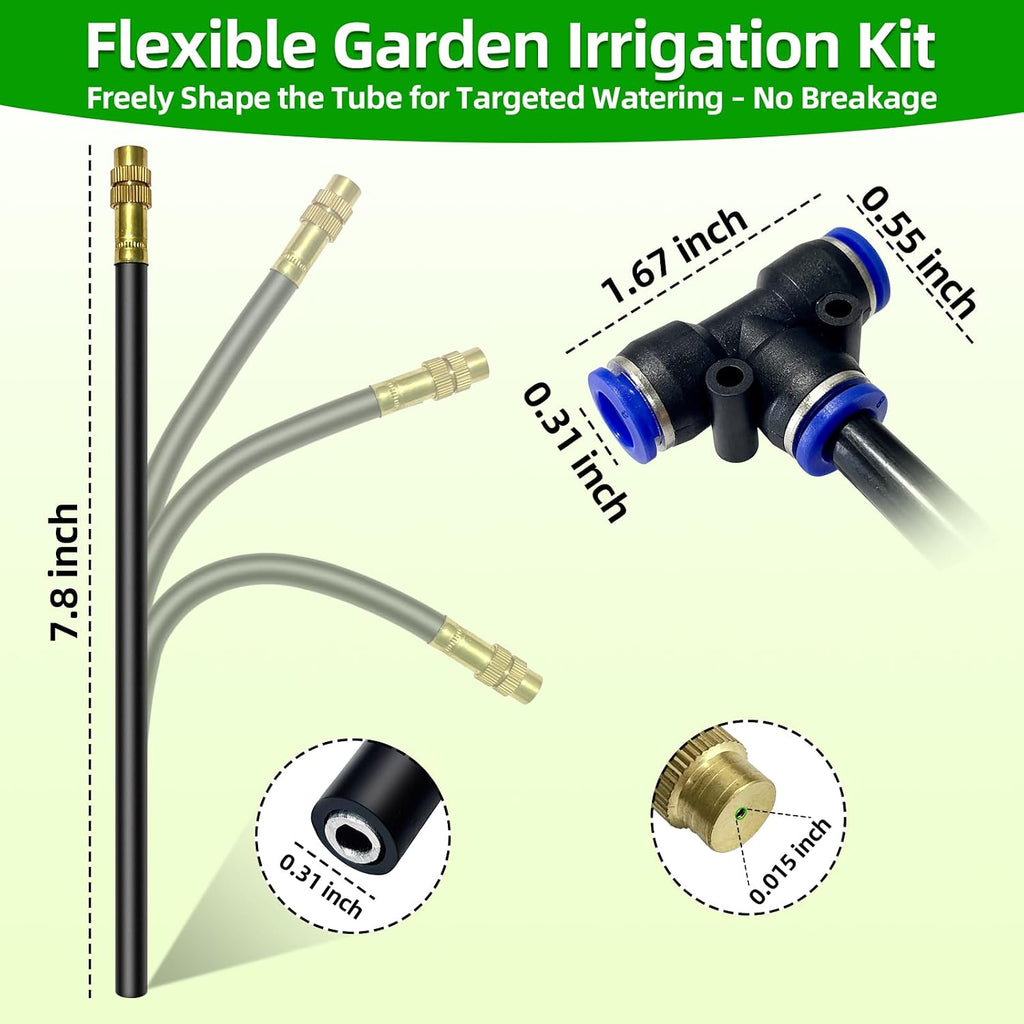 100FT Drip Irrigation Kit, 32 360° Copper Nozzles, Garden Watering System | Irrigation System for Garden