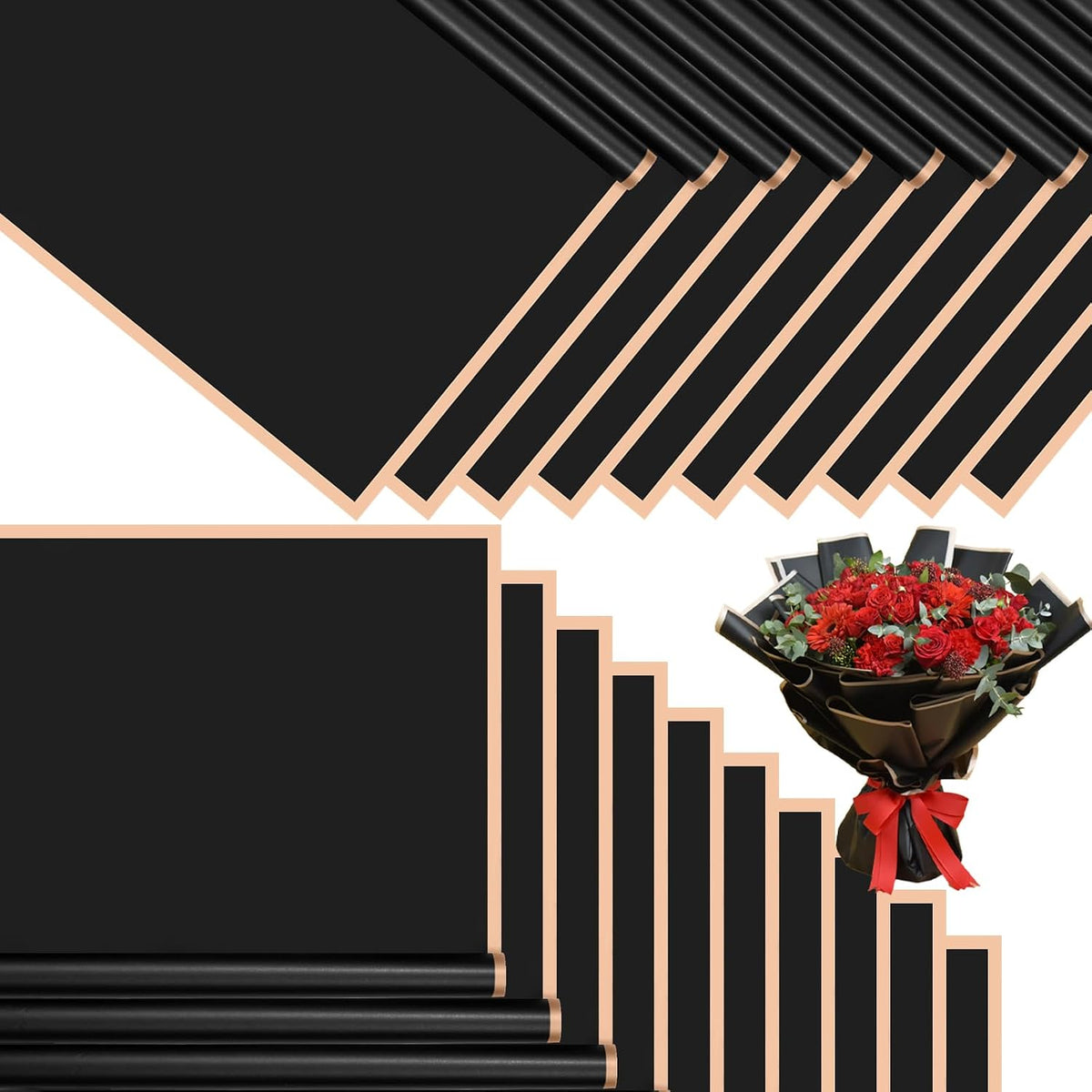 DEWJDFSC 20 Sheets Flower Bouquet Wrapping Paper Floral Korean Black-3