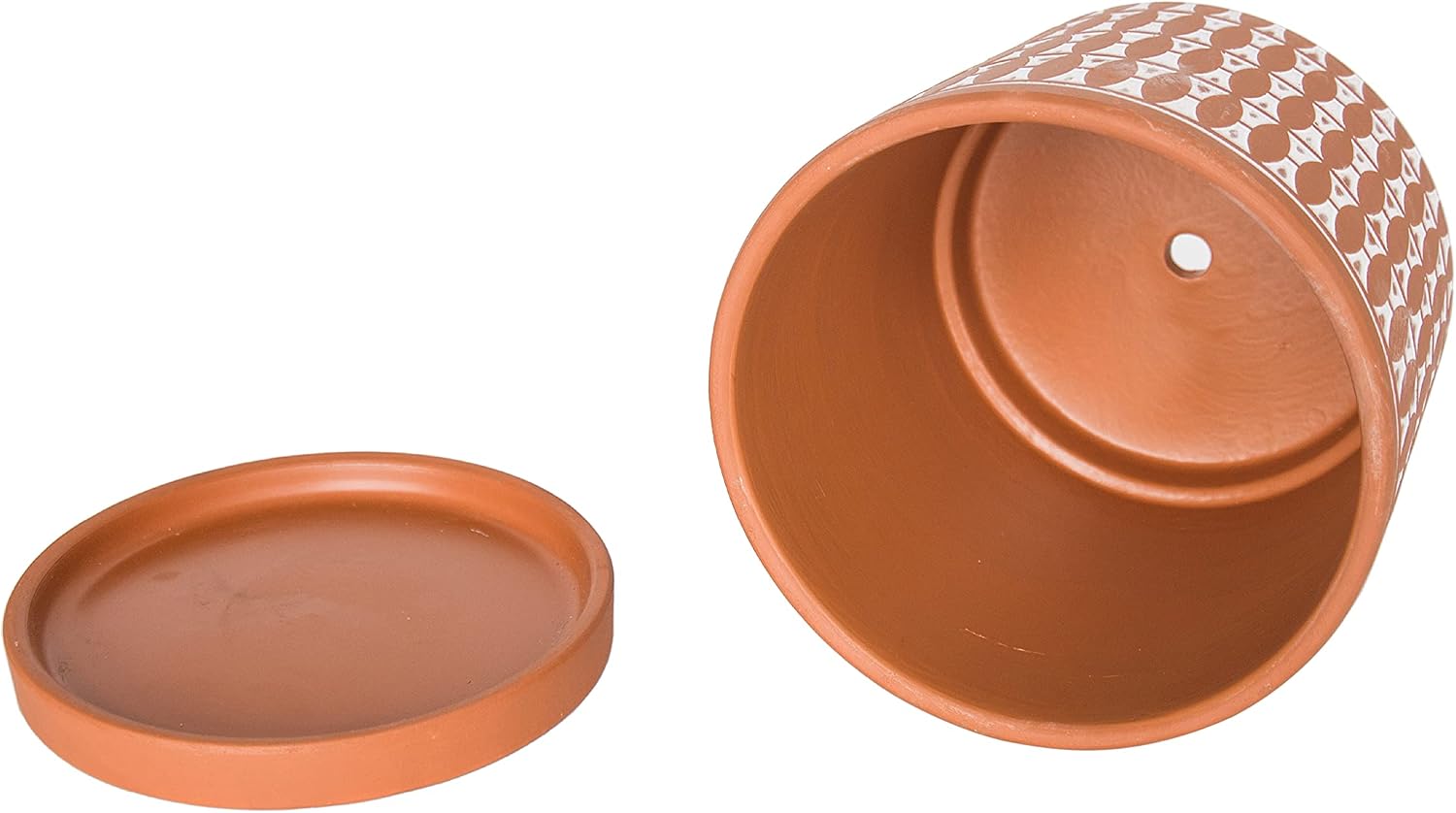D'vine Dev 2-Pack Terracotta Pots, 4/6 in, Red/White, 31-958-B-1 | Hand-Painted Pattern, Natural Clay Texture, Artisan