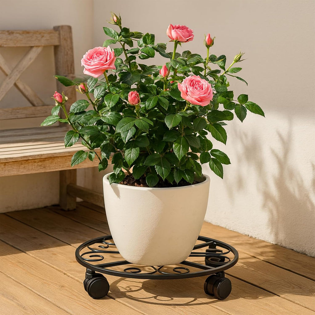 5 Packs 16” Plant Caddy with Wheels Metal Plant Stand on Wheels for Indoor and Outdoor Plants Rolling Plant Stand with