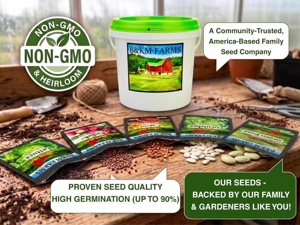 B&KM Farms 100,000 Non-GMO Heirloom Seed Kit-50 Fruit & Vegetable Variety