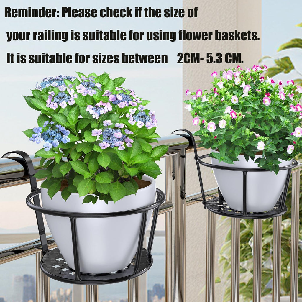 3PCS Railing Planter Holders, Compatible with 1"-2.08" Wide Railings | 3 PCS Railing Hanging Planter Holders, Round