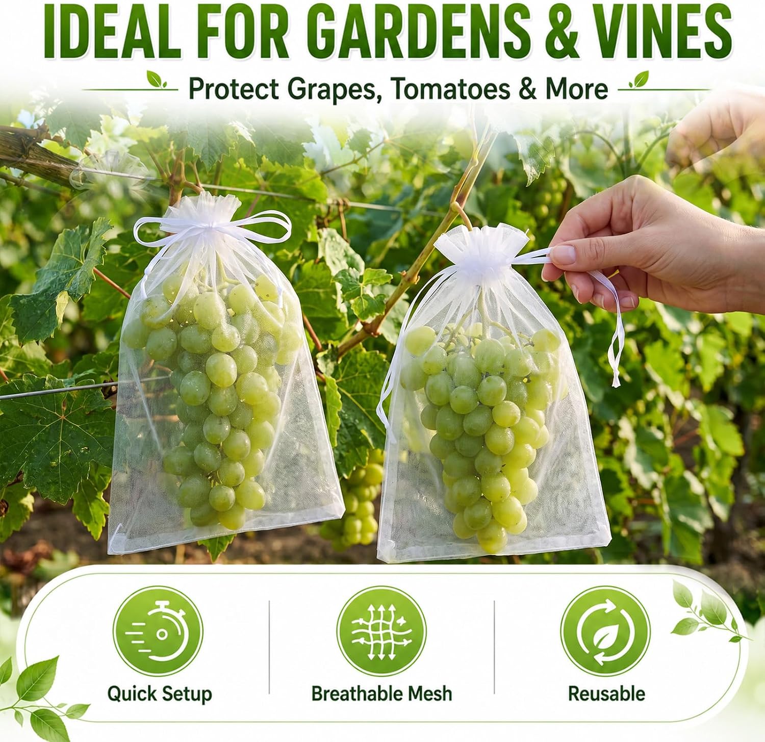 200 Pcs Fruit Netting Bags 4 Multi Size Assortment White | Protection Bags for Fruit, Drawstring Cover Mesh Bag, Pest