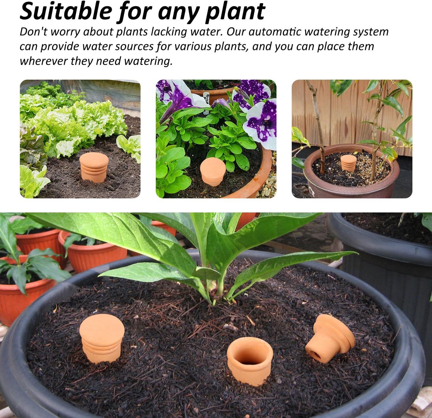 2 pcs Large 10x5in Ollas Terracotta Watering Pots Self Watering Planter Insert 1.8L Terra Cotta Clay Watering Spikes