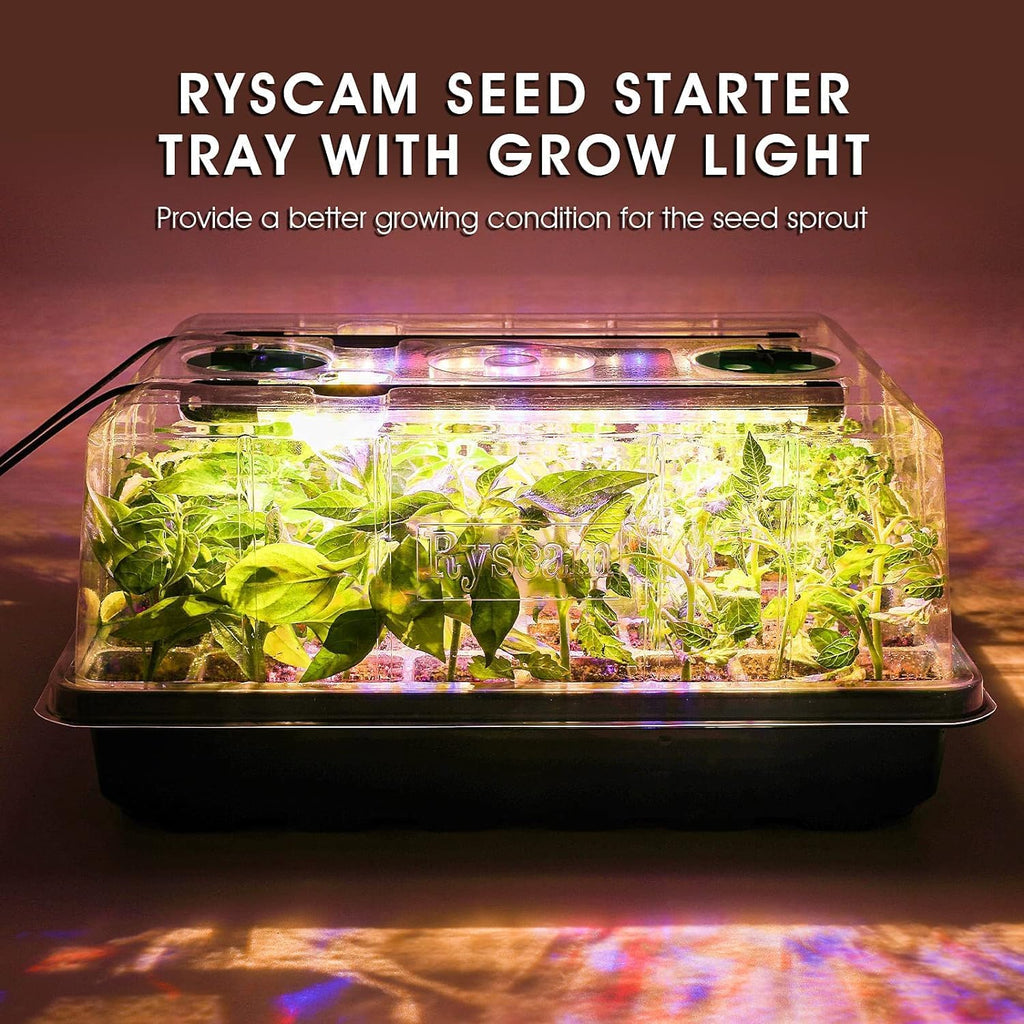 Seed Starter Tray with Grow Light, 192-Cell Seed Starter Kit, Seedling Starter Trays with Humidity Domes, Automatic