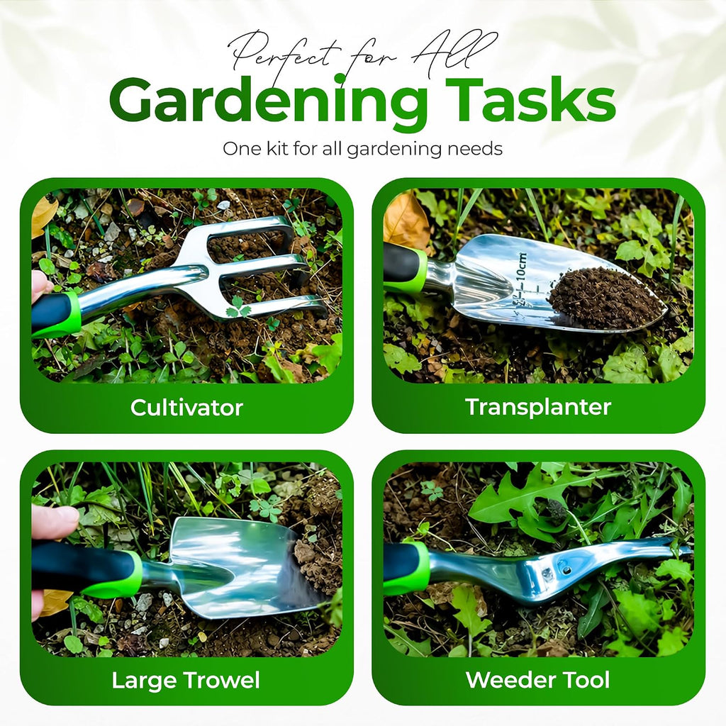 Garden Tools Set 8 PCS Heavy Duty Stainless Steel Gardening Tools for Women | Ergonomic Gardening Hand Tools with Rust