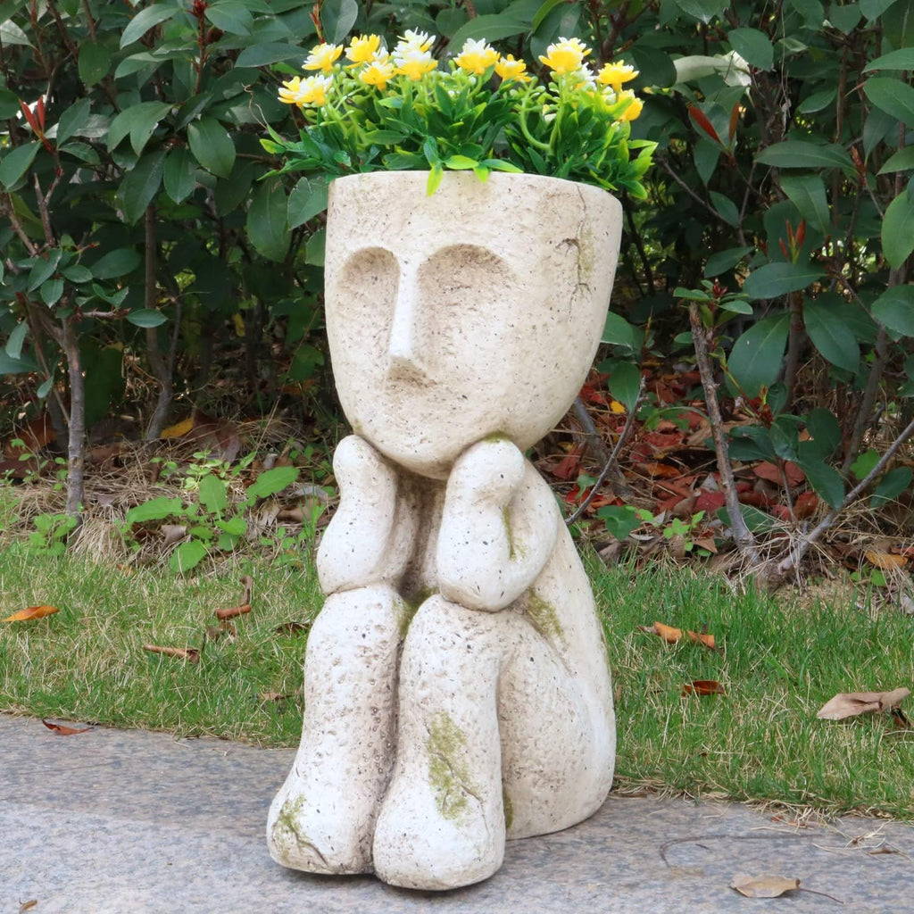 Large Face Head Planter Pots for Indoor Outdoor Plants Unique Flower Pots Succulent Planter with Drainage Hole Tree Man