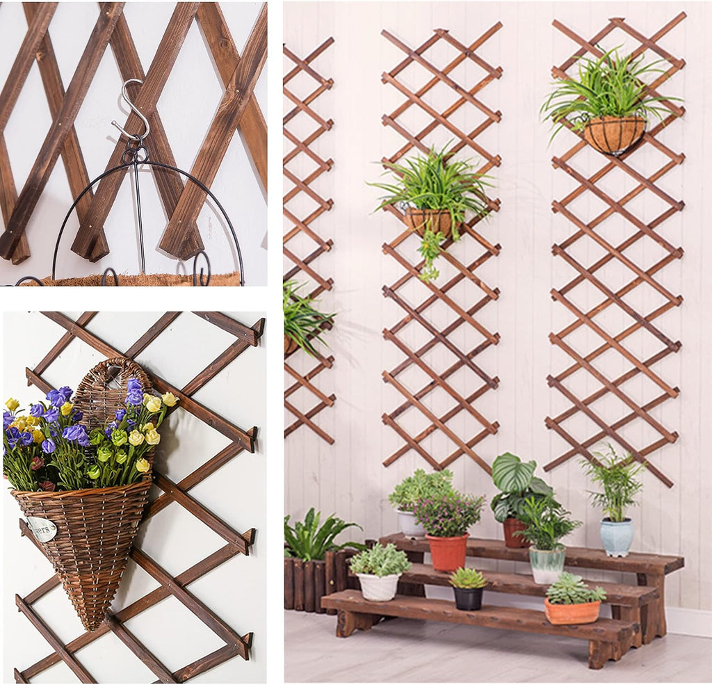 2Pack Expandable Wooden Lattice Wall,Plant Garden Trellis for Climbing Plants Outdoor, Plant Vertical Rack Wall Decor