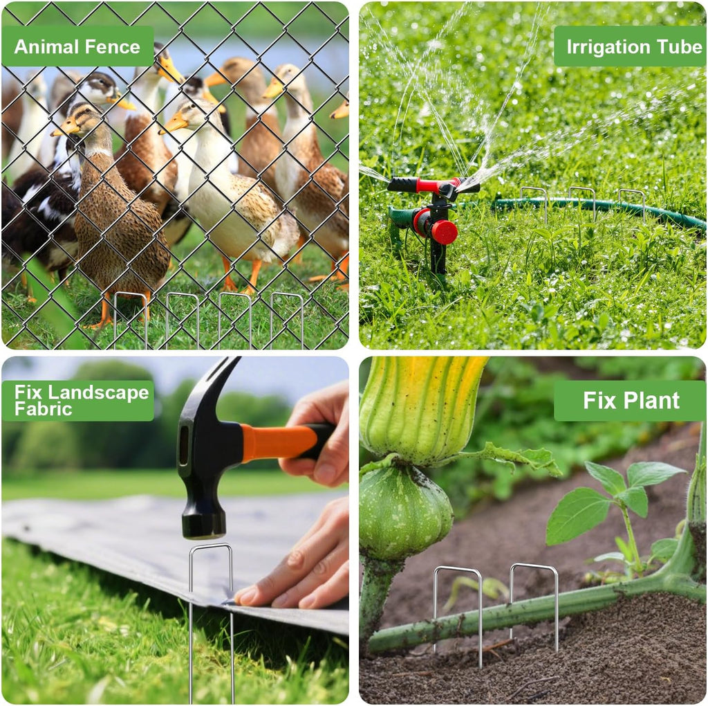 Landscape Staples 6 Inch 300Pcs Garden Stakes, Galvanized Lawn Pins Spray Coating Yard Ground Spikes, U-Type Staples