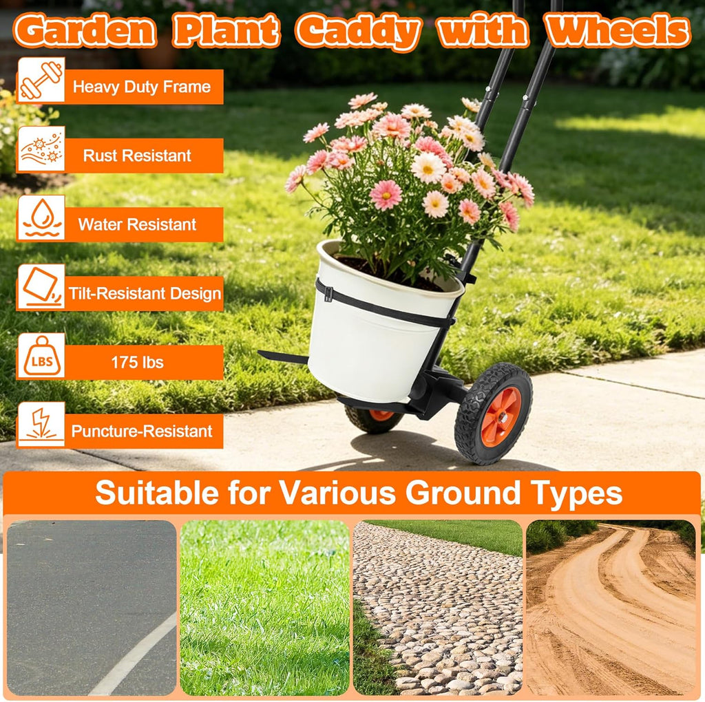 Plant Caddy with Wheels, Heavy Duty Plant Dolly Caddy Cart, 175LBS Plant Mover Cart with Adjustable Grabbing Arm