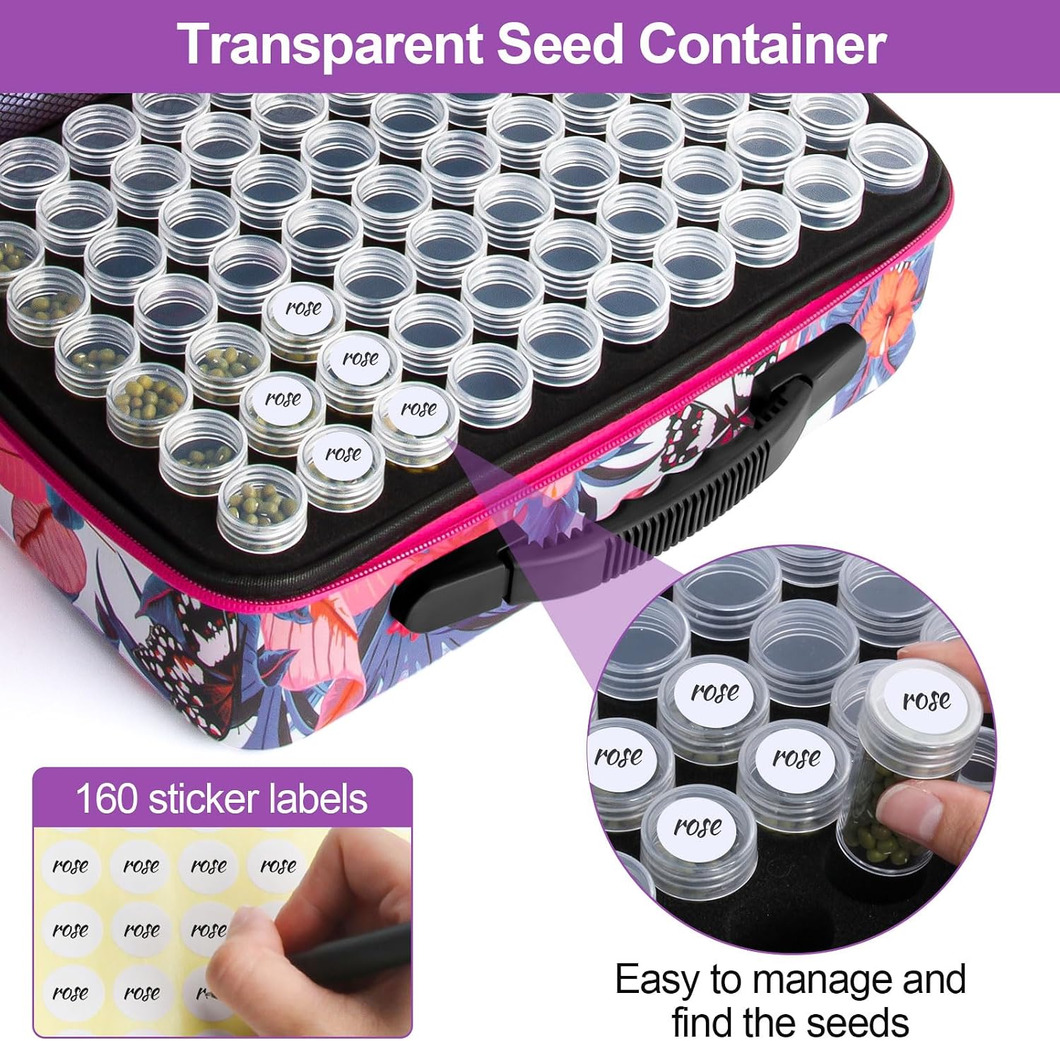 Seed Storage Organizer 140 Slots Seed Organizer Storage Box, Portable Seed Packet Organizer Box with Zipper Bag