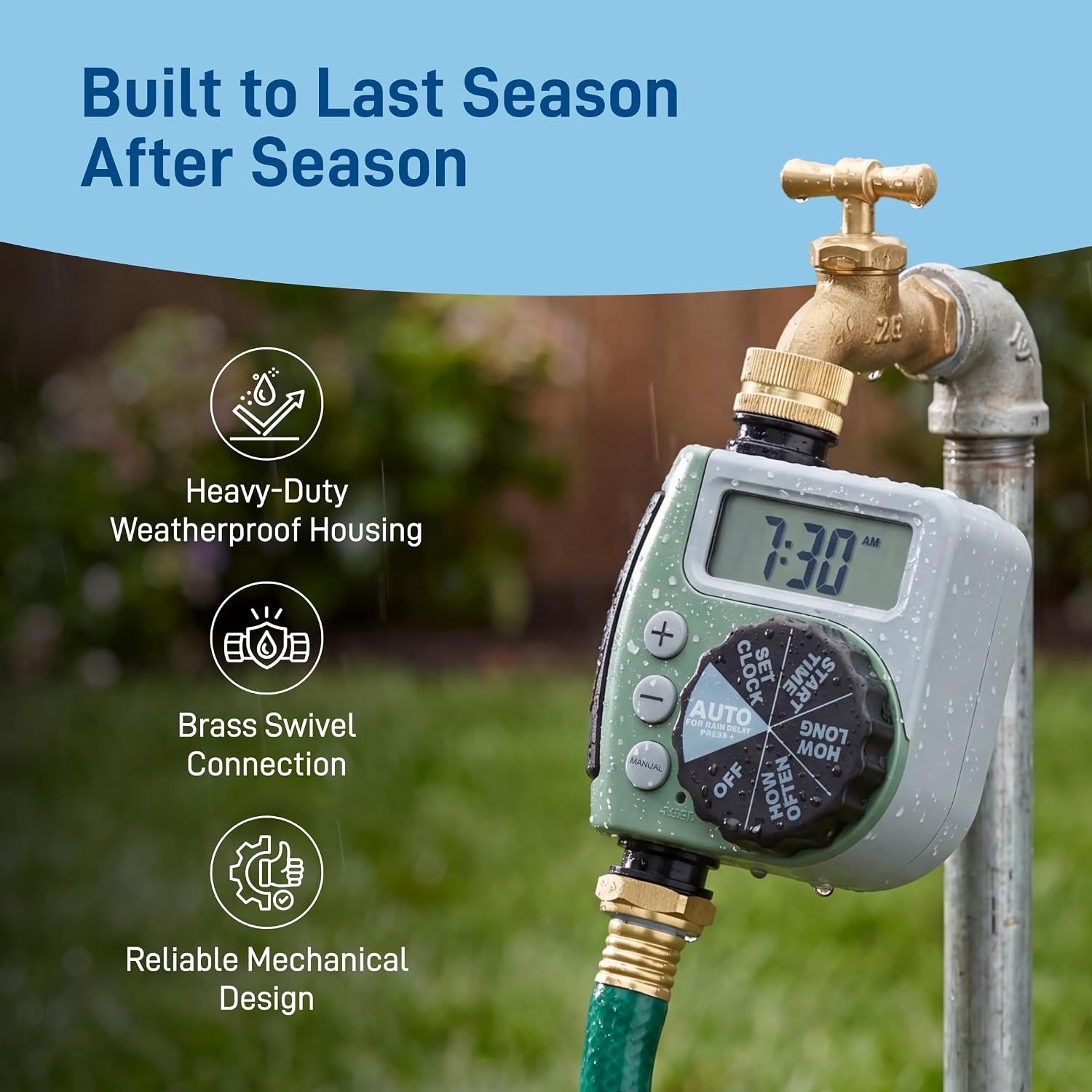 Orbit One Outlet Single-Dial Hose Faucet Timer - Easy Programmable - For Garden Watering System - LCD Hose Timer with