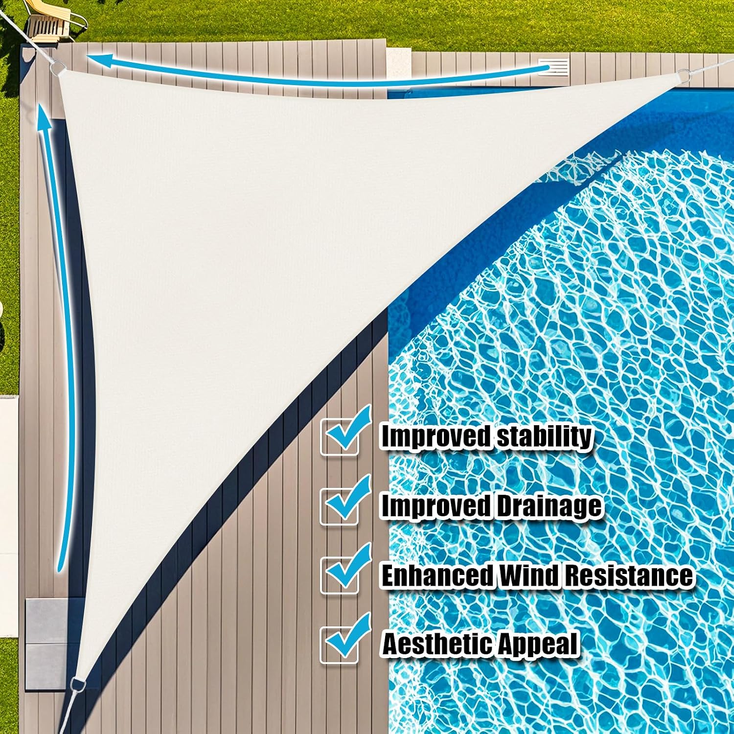 Amagenix Sun Shade Sail 9X10X13.5 Curved Edge Outdoor Shade Canopy Cream Breathable 95% UV Block Shade Cloth for Patio